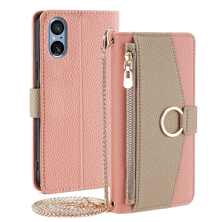 For Sony Xperia 5 V Crossbody Litchi Texture Leather Phone Case(Pink)