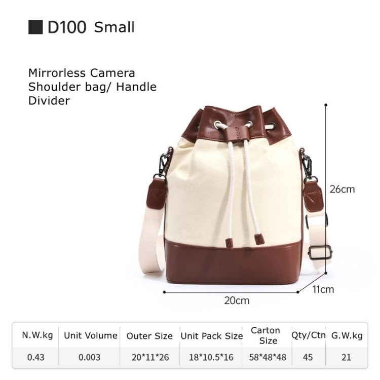 Cwatcun D100 Canvas PU Water-resistant Bundle Drawstring Lens Bag Crossbody Camera Bag, Size:20 x 11 x 26cm(Beige)