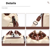 Cwatcun D100 Canvas PU Water-resistant Bundle Drawstring Lens Bag Crossbody Camera Bag, Size:20 x 11 x 26cm(Beige)