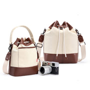 Cwatcun D100 Canvas PU Water-resistant Bundle Drawstring Lens Bag Crossbody Camera Bag, Size:22 x 12 x 31cm(Beige)