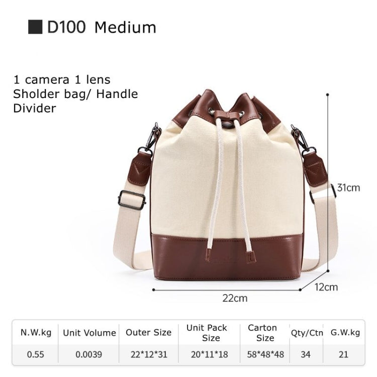 Cwatcun D100 Canvas PU Water-resistant Bundle Drawstring Lens Bag Crossbody Camera Bag, Size:22 x 12 x 31cm(Beige)