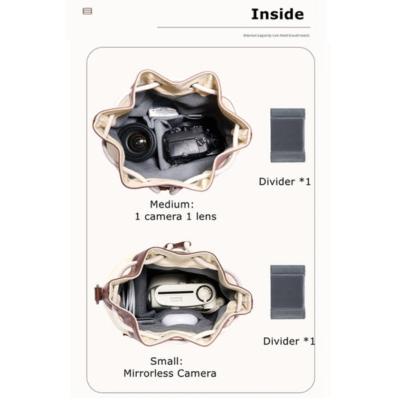 Cwatcun D100 Canvas PU Water-resistant Bundle Drawstring Lens Bag Crossbody Camera Bag, Size:22 x 12 x 31cm(Beige)