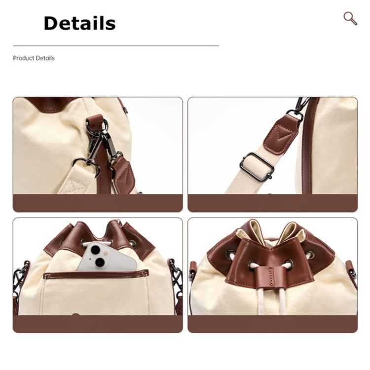 Cwatcun D100 Canvas PU Water-resistant Bundle Drawstring Lens Bag Crossbody Camera Bag, Size:22 x 12 x 31cm(Beige)