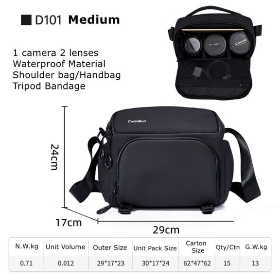 Cwatcun D101 Crossbody Camera Bag Photography Lens Shoulder Bag, Size:29 x 24 x 17cm(Black)