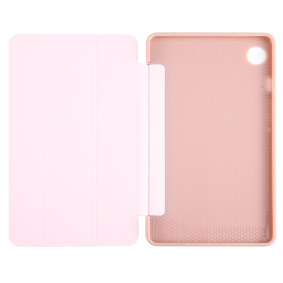 For Samsung Galaxy Tab A9 Tri-fold Holder Flip Horizontal Flip TPU Leather Tablet Case(Rose Gold)