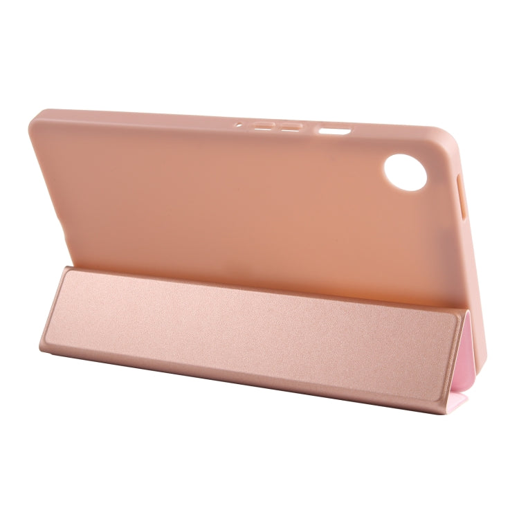 For Samsung Galaxy Tab A9 Tri-fold Holder Flip Horizontal Flip TPU Leather Tablet Case(Rose Gold)