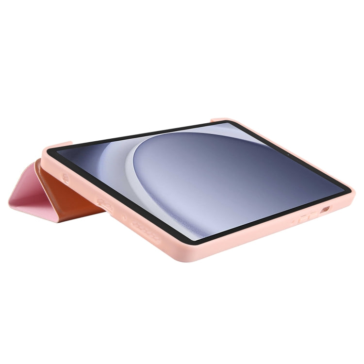 For Samsung Galaxy Tab A9 Tri-fold Holder Flip Horizontal Flip TPU Leather Tablet Case(Rose Gold)