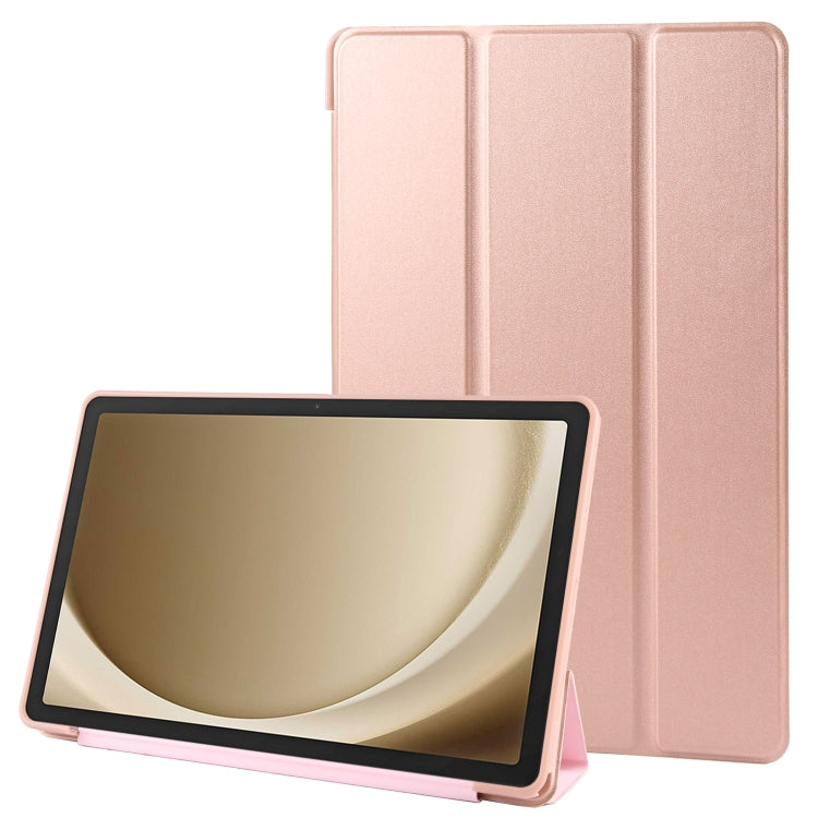 For Samsung Galaxy Tab A9+ Tri-fold Holder Flip Horizontal Flip TPU Leather Tablet Case(Rose Gold)