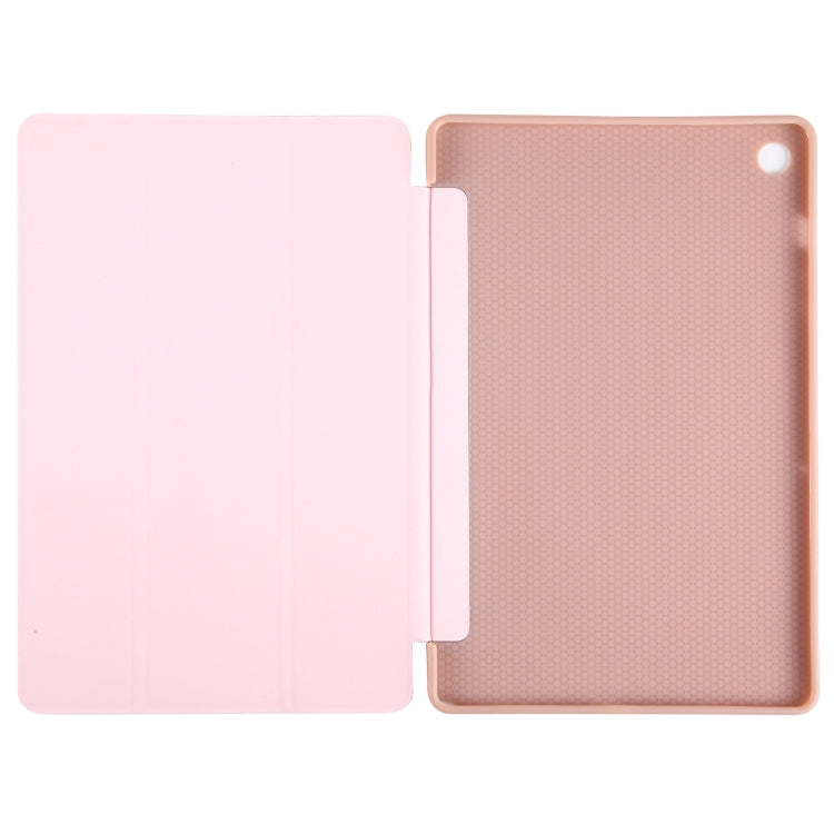 For Samsung Galaxy Tab A9+ Tri-fold Holder Flip Horizontal Flip TPU Leather Tablet Case(Rose Gold)