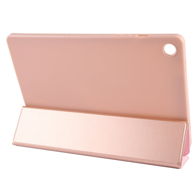 For Samsung Galaxy Tab A9+ Tri-fold Holder Flip Horizontal Flip TPU Leather Tablet Case(Rose Gold)
