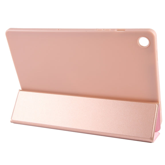 For Samsung Galaxy Tab A9+ Tri-fold Holder Flip Horizontal Flip TPU Leather Tablet Case(Rose Gold)