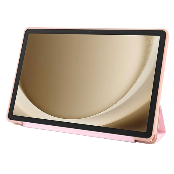 For Samsung Galaxy Tab A9+ Tri-fold Holder Flip Horizontal Flip TPU Leather Tablet Case(Rose Gold)