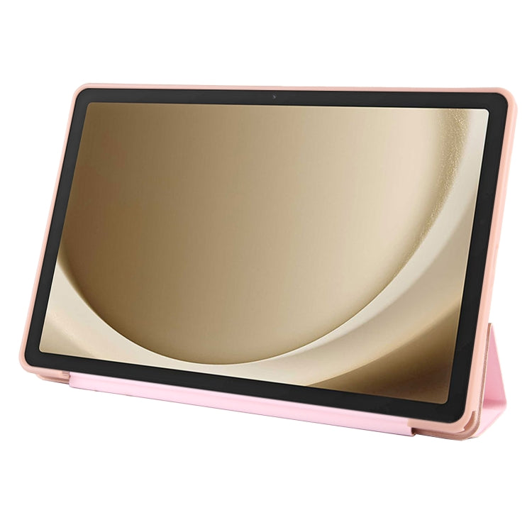 For Samsung Galaxy Tab A9+ Tri-fold Holder Flip Horizontal Flip TPU Leather Tablet Case(Rose Gold)
