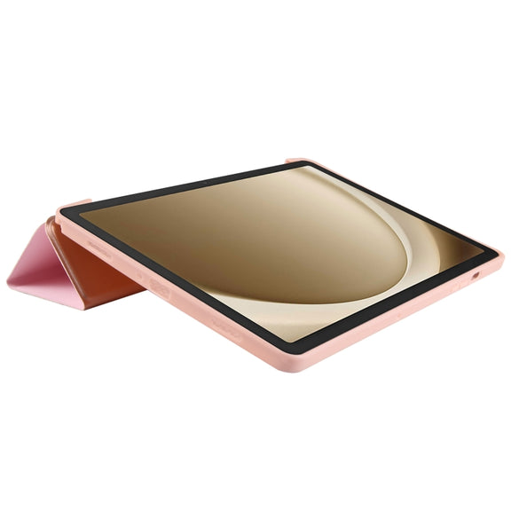 For Samsung Galaxy Tab A9+ Tri-fold Holder Flip Horizontal Flip TPU Leather Tablet Case(Rose Gold)