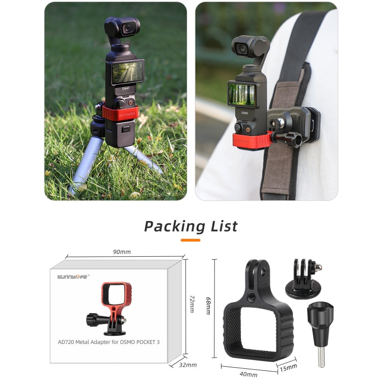 For DJI OSMO Pocket 3 Metal Expansion Bracket Adapter Frame Holder with Screw(Black)