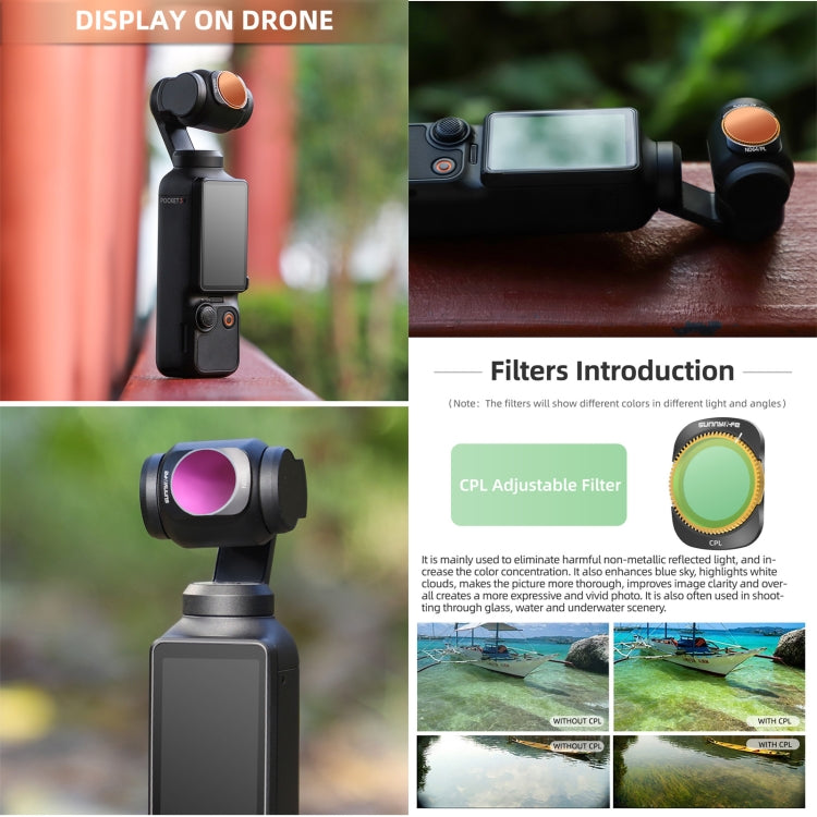 For DJI OSMO Pocket 3 Sunnylife Camera Lens Magnetic Metal Filter, Filter:3 in 1 CPL ND8/16
