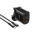Yesido YC46 PD20W USB-C / Type-C + USB Travel Charger with 1m Type-C to 8 Pin Cable, UK Plug(Black) - free shipping - PMC TechLife - Order now!