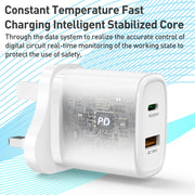 Yesido YC46 PD20W USB-C / Type-C + USB Travel Charger with 1m Type-C to 8 Pin Cable, UK Plug(White)