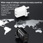 Yesido YC46 PD20W USB-C / Type-C + USB Travel Charger with 1m Type-C to 8 Pin Cable, UK Plug(Black)