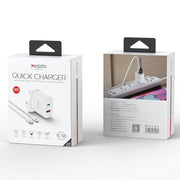 Yesido YC46 PD20W USB-C / Type-C + USB Travel Charger with 1m Type-C to 8 Pin Cable, UK Plug(White)