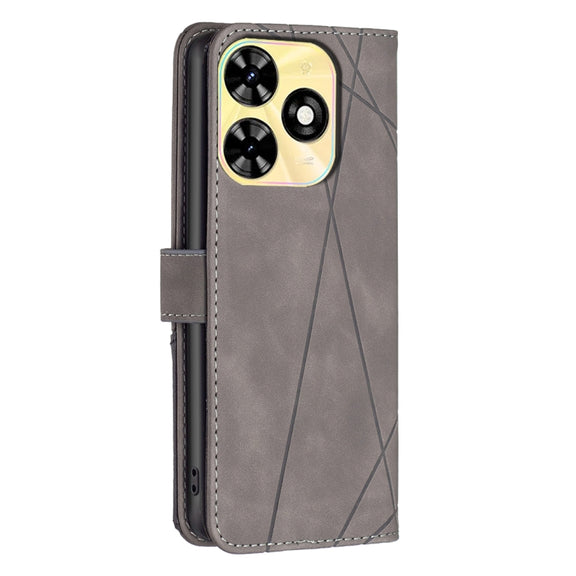 For Tecno Spark Go 2024 / 20C / POP 8 Magnetic Buckle Rhombus Texture Leather Phone Case(Grey)