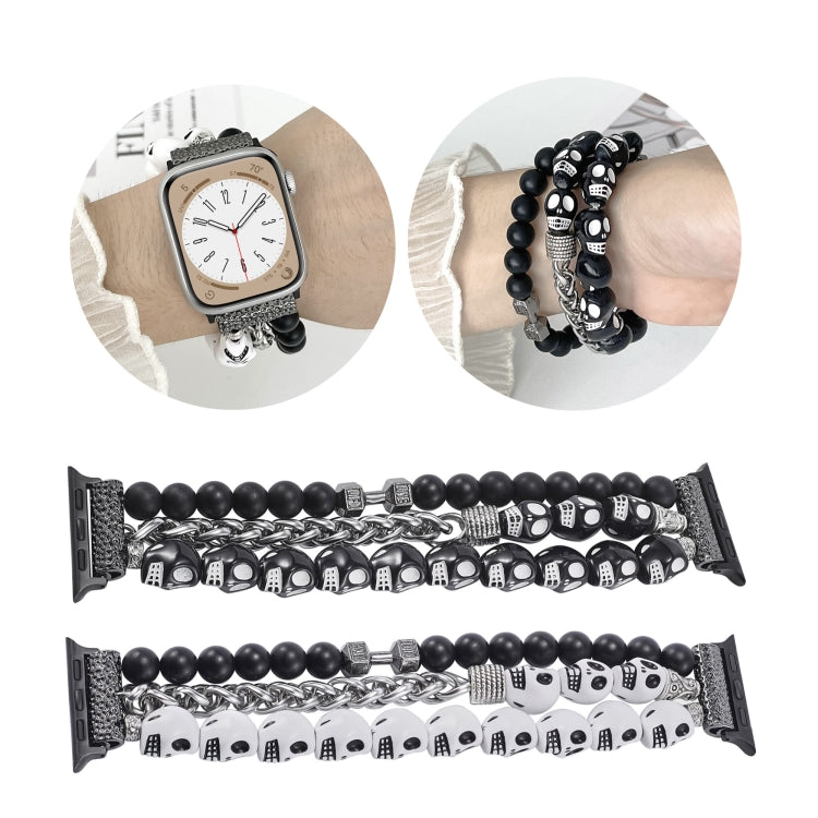 For Apple Watch Series 6 44mm Skull Beaded Watch Band(White)
