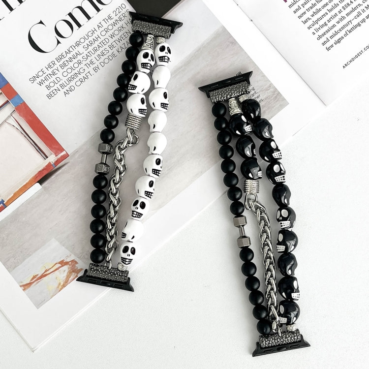 For Apple Watch Series 7 45mm Skull Beaded Watch Band(White)