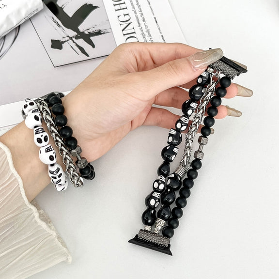 For Apple Watch Series 6 44mm Skull Beaded Watch Band(White)