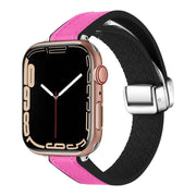 For Apple Watch SE 2023 40mm Magnetic Folding Leather Silicone Watch Band(Rose Pink on Black)