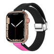 For Apple Watch Series 9 45mm Magnetic Folding Leather Silicone Watch Band(Black Rose Red) - Watch Bands by PMC TechLife | Online Shopping South Africa | PMC TechLife