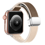 For Apple Watch Series 9 45mm Magnetic Folding Leather Silicone Watch Band(Apricot Brown)