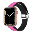 For Apple Watch Series 9 41mm Magnetic Folding Leather Silicone Watch Band(Rose Pink on Black) - Watch Bands by PMC TechLife | Online Shopping South Africa | PMC TechLife