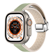 For Apple Watch Ultra 49mm Magnetic Folding Leather Silicone Watch Band(Grass Green)