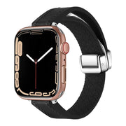 For Apple Watch Series 8 45mm Magnetic Folding Leather Silicone Watch Band(Napa Black)