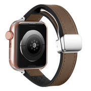 For Apple Watch SE 2022 40mm Magnetic Folding Leather Silicone Watch Band(Dark Brown)