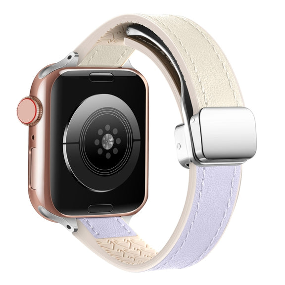 For Apple Watch SE 40mm Magnetic Folding Leather Silicone Watch Band(Starlight Purple)