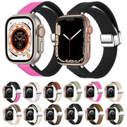 For Apple Watch SE 2022 40mm Magnetic Folding Leather Silicone Watch Band(Starlight White)