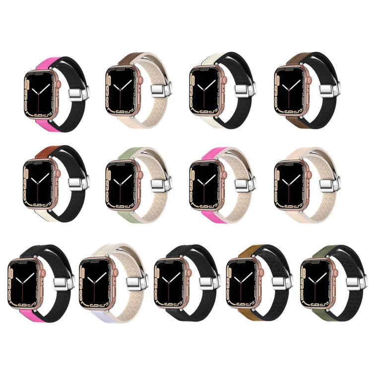 For Apple Watch Ultra 49mm Magnetic Folding Leather Silicone Watch Band(Rose Red)