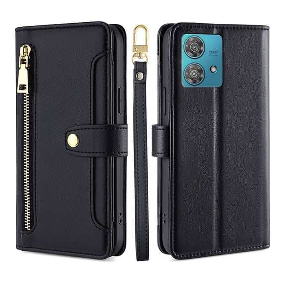 For Motorola Edge 40 Neo 5G Lite Sheep Texture Cross-body Zipper Wallet Leather Phone Case(Black)