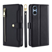 For Sony Xperia 5 V Lite Sheep Texture Cross-body Zipper Wallet Leather Phone Case(Black)