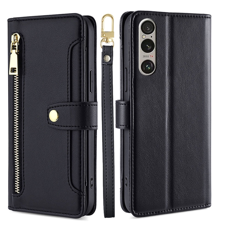 For Sony Xperia 1 VI Lite Sheep Texture Cross-body Zipper Wallet Leather Phone Case(Black)