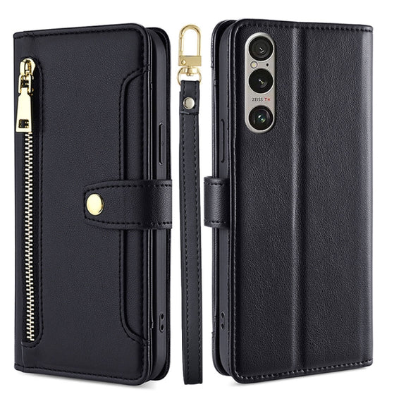 For Sony Xperia 1 VI Lite Sheep Texture Cross-body Zipper Wallet Leather Phone Case(Black)