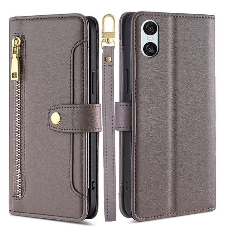 For Sony Xperia 10 VI Lite Sheep Texture Cross-body Zipper Wallet Leather Phone Case(Grey)
