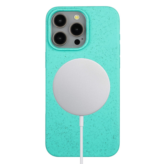 For iPhone 15 Pro Max Wheat MagSafe Magnetic Straw Material + TPU Phone Case(Green)