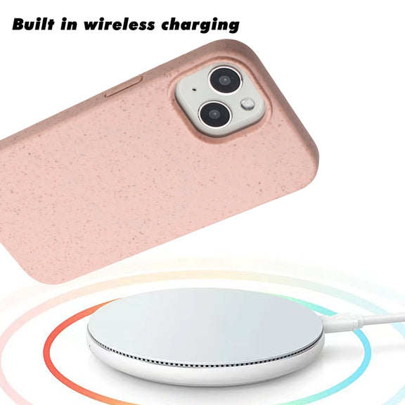For iPhone 15 Plus Wheat MagSafe Magnetic Straw Material + TPU Phone Case(Pink)