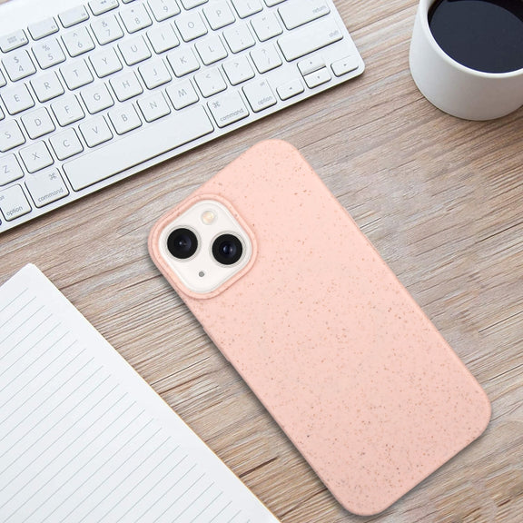 For iPhone 15 Plus Wheat MagSafe Magnetic Straw Material + TPU Phone Case(Pink)