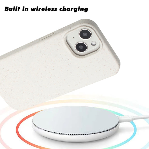 For iPhone 15 Wheat MagSafe Magnetic Straw Material + TPU Phone Case(White)