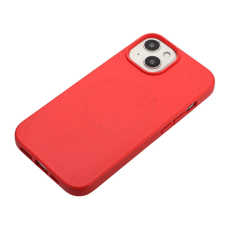 For iPhone 15 Wheat MagSafe Magnetic Straw Material + TPU Phone Case(Red)