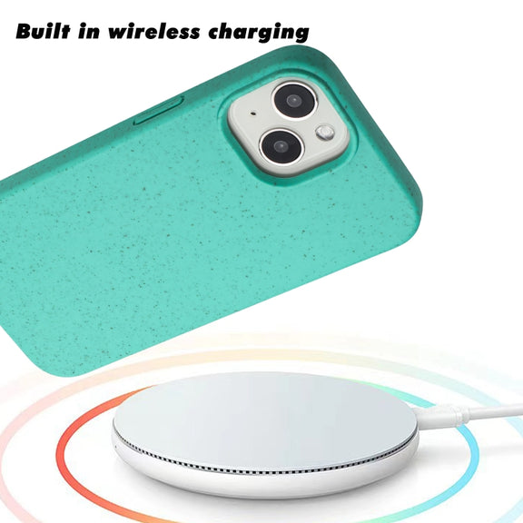 For iPhone 14 Plus Wheat MagSafe Magnetic Straw Material + TPU Phone Case(Green)