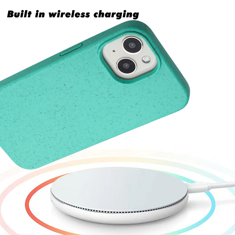 For iPhone 14 Plus Wheat MagSafe Magnetic Straw Material + TPU Phone Case(Green)